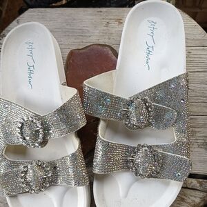 Betsey Johnson Sparkling Slide Sandals - Silver